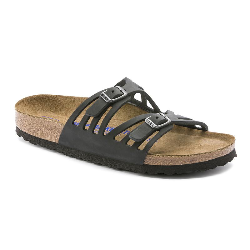 Birkenstock Granada Soft Footbed Oiled Læder Sandaler Dame Sort | DK 343ILH